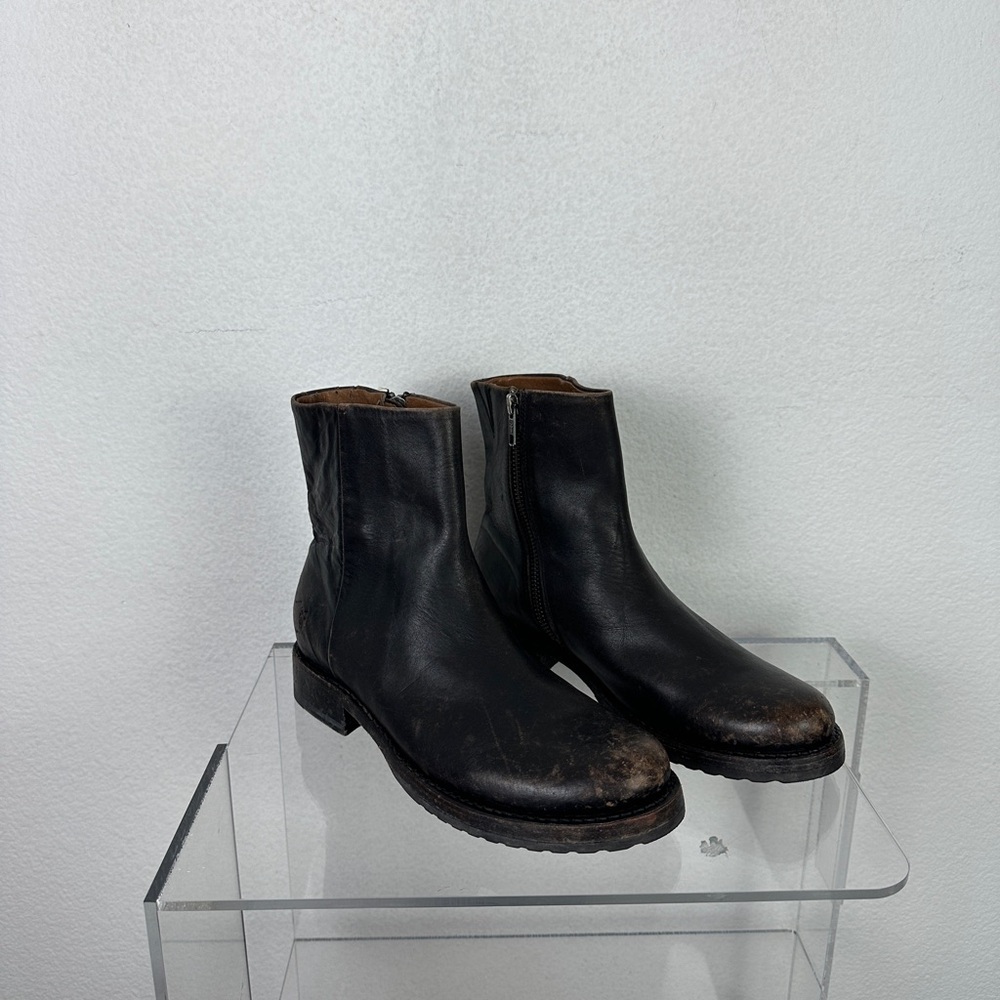 Frye Veronica Inside Zip Moto Biker Distress Black Leather Boots Women’s 7.5